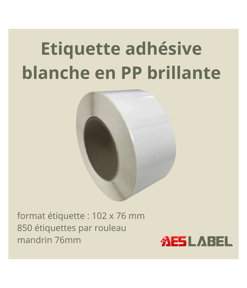 Etiquettes brillantes PP adhésives 102 x 76mm